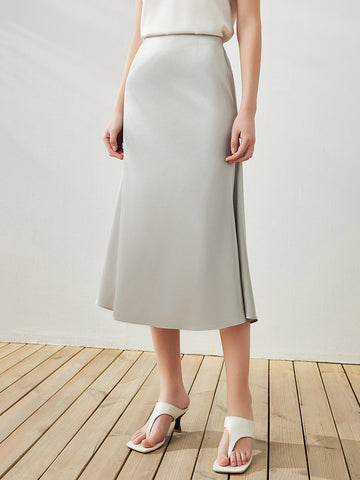 COMOBOCA Gray Women's Elastic Waistband Chic Midi Skirt