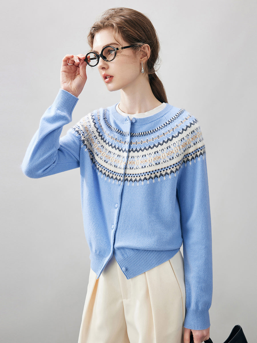COMOBOCA 100% Cashmere Women's Fair Isle Cardigan Sweater