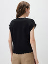 Women's V-Neck Silk-Cotton Jacquard Knit Short Sleeve T-Shirt