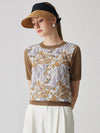 COMOBOCA Bronze Women's Cotton Silk Floral Ribbed Print Knit T-Shirt