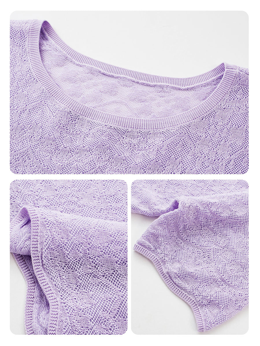 COMOBOCA Women's Sheer Floral Lace Knit T-Shirt
