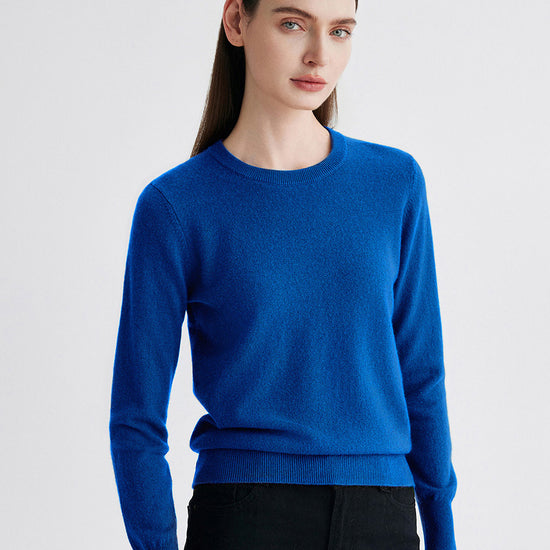 COMOBOCA Blue 100% Cashmere Women's Round Neck Sweater