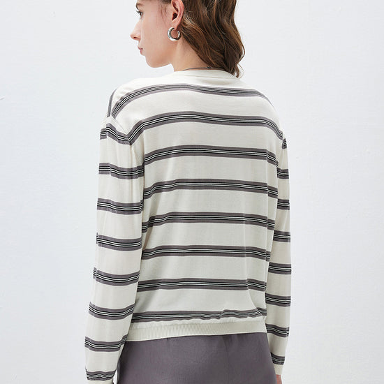 COMOBOCA Women's Striped Round Neck Knit Sweater
