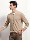 COMOBOCA Beige 100% Cashmere Men's Striped Collar Button Cardigan