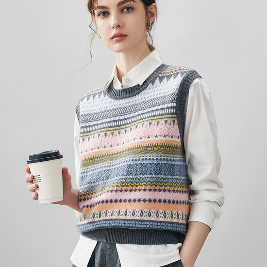 COMOBOCA 100% Cashmere Women's Striped Knit Vest