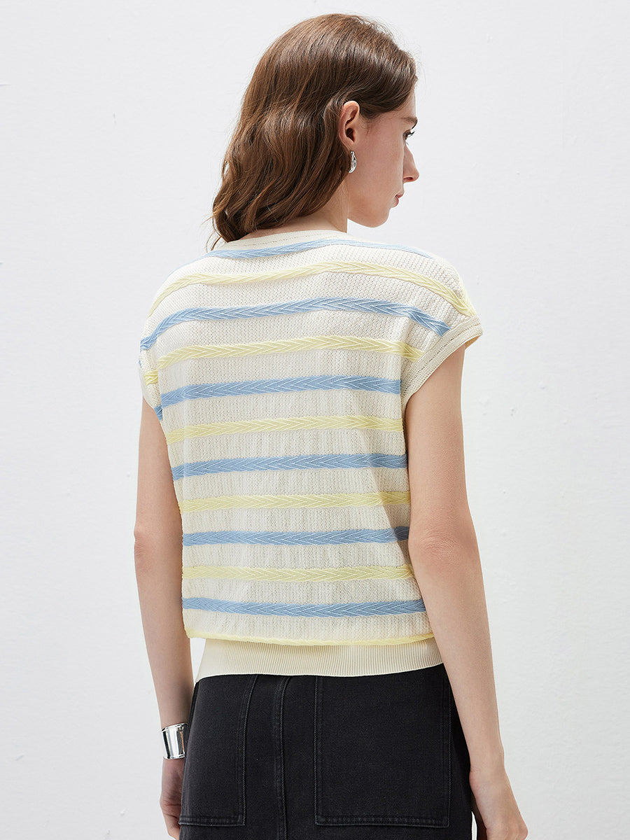 COMOBOCA Women's Striped Knit Cap Sleeve T-Shirt