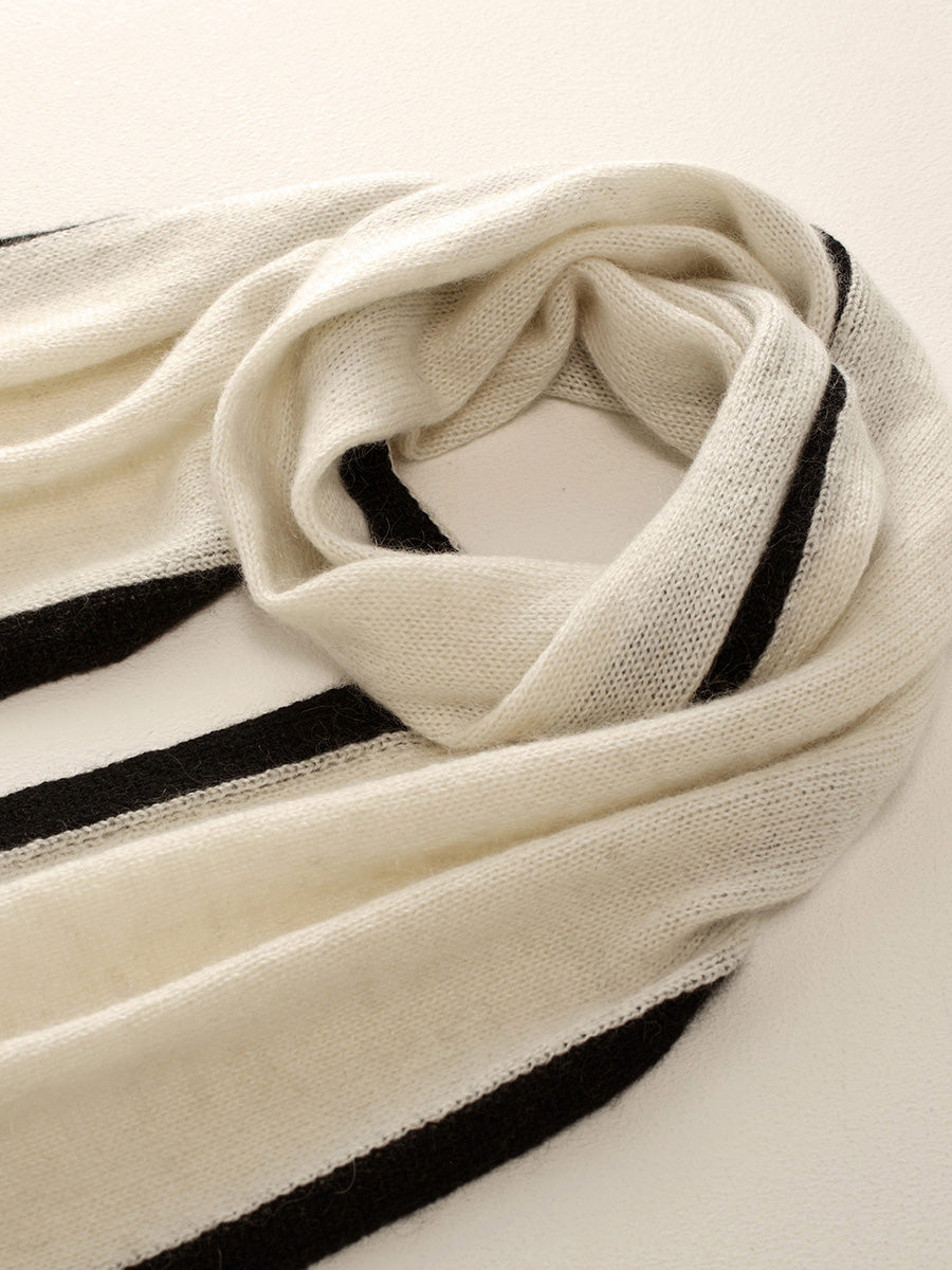 COMOBOCA 100% Cashmere Women's Striped Knit Scarf