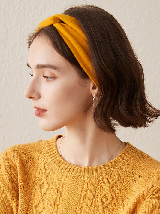 COMOBOCA Yellow 100% Cashmere Cozy Knitted Twist Headband