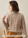 COMOBOCA S Brown 100% Cashmere Women's Turtleneck Cable Knit Sweater