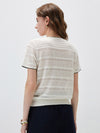 Women’s Silk-Cotton Round Neck Knit T-Shirt with Contrast-Trim Edging