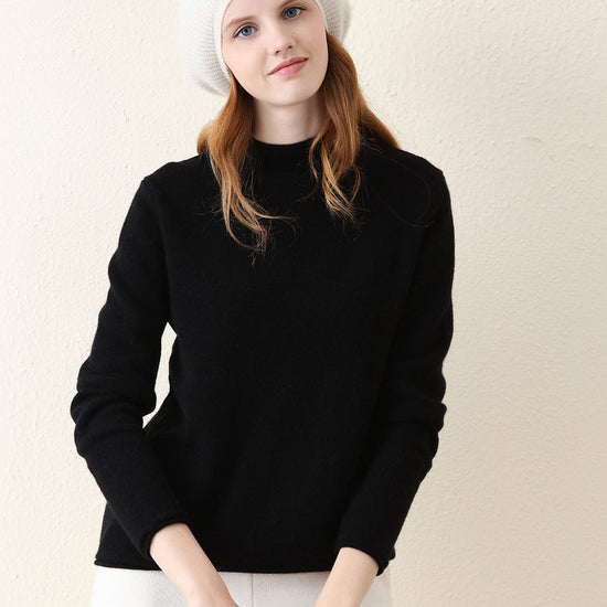 COMOBOCA BLACK 100% Cashmere Women's Round Neck Knit sweater