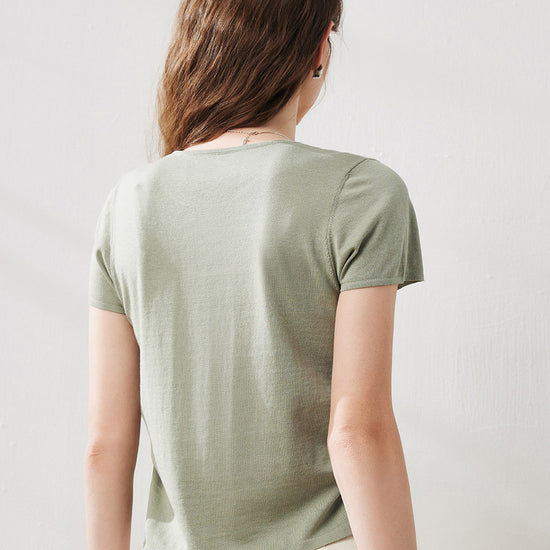 COMOBOCA Women's Round Neck Knit T-Shirt