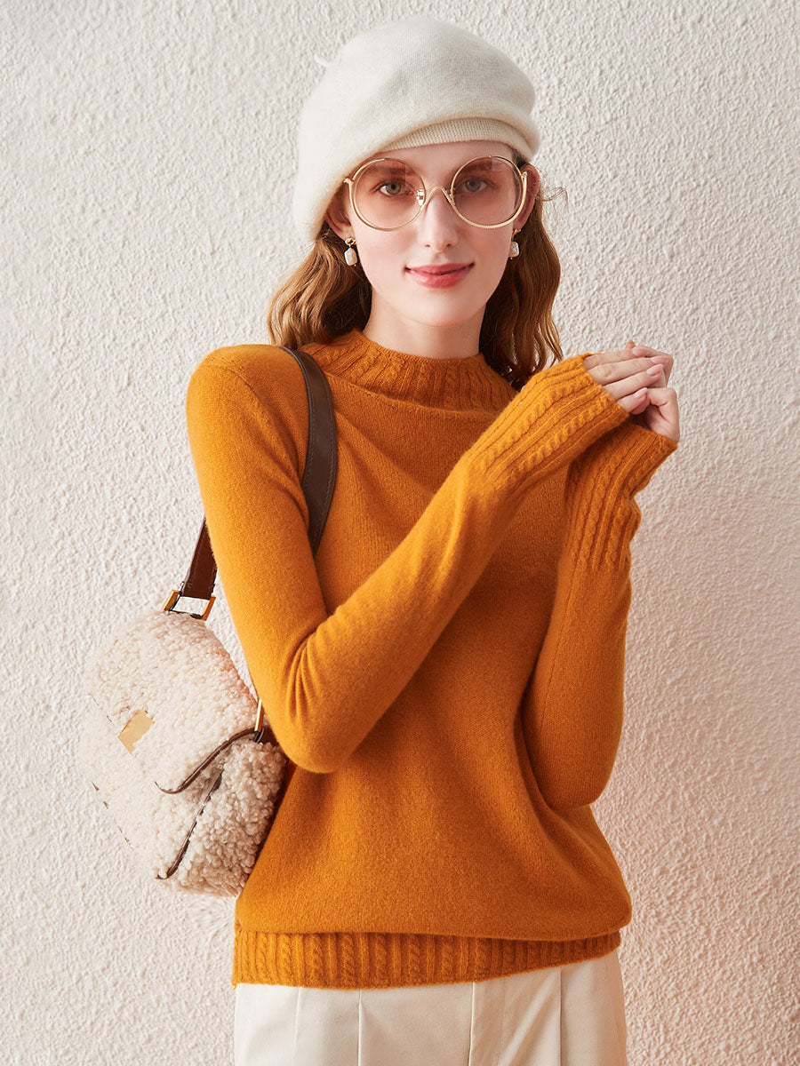 COMOBOCA ORANGE 100% Cashmere Women's Mock Neck Knit Sweater