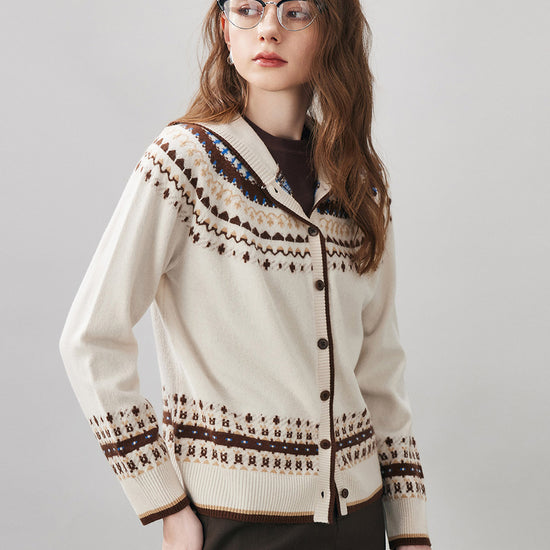 COMOBOCA 100% Wool Women's Fair Isle Knit Hoodie
