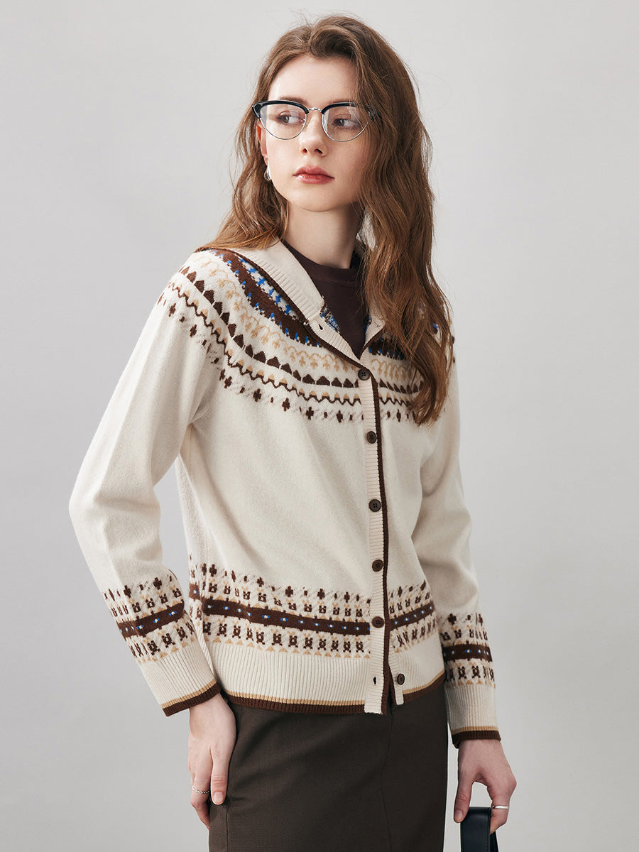 COMOBOCA 100% Wool Women's Fair Isle Knit Hoodie