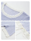 COMOBOCA Women's Drawstring Striped Lace Trim Knit T-Shirt