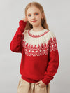 COMOBOCA 100% Wool Kids' Fair Isle Pattern Round Neck Sweater