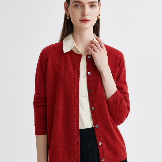 COMOBOCA Red 100% Cashmere Women's Button-Up Cardigan