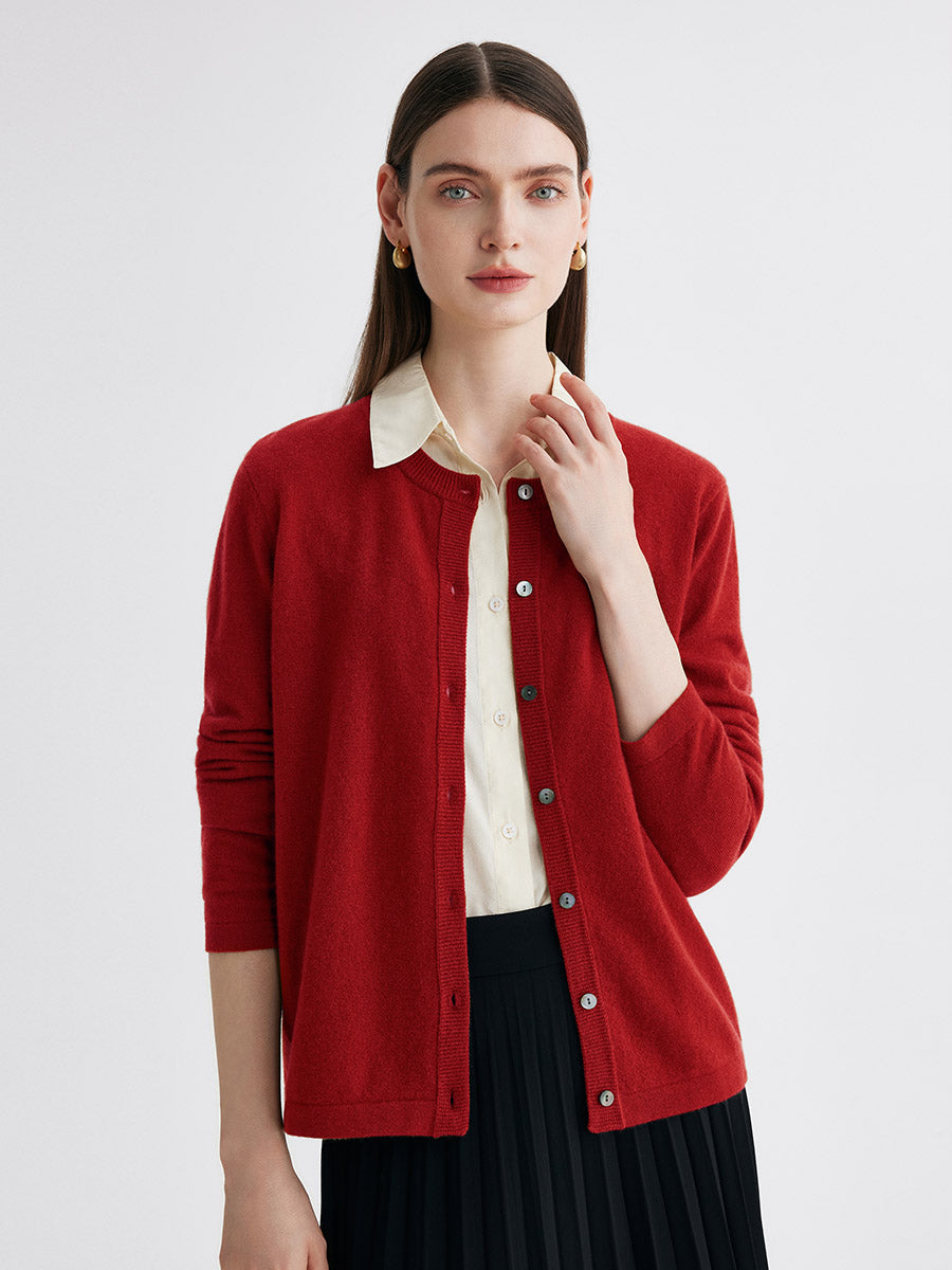 COMOBOCA Red 100% Cashmere Women's Button-Up Cardigan