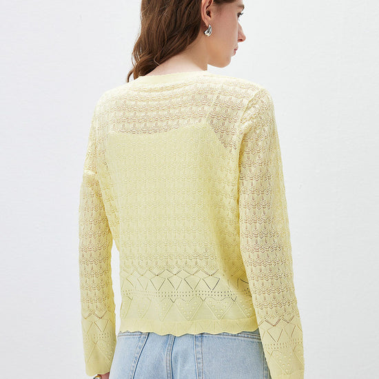 COMOBOCA Women's Openwork Round Neck Knit Sweater
