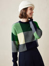COMOBOCA 100% Cashmere Women's Color Block Plaid Sweater
