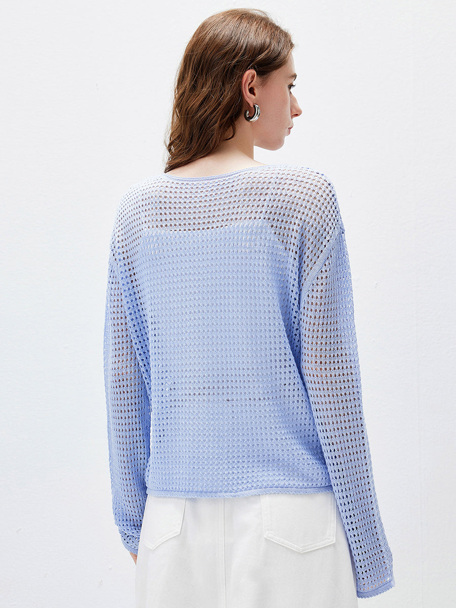 COMOBOCA Women's Sheer Mesh Knit Overpull Top