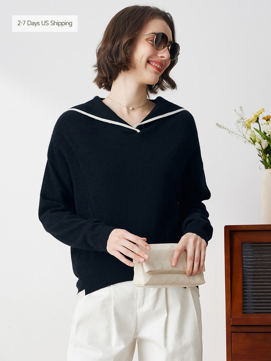 100% Cashmere Women's Sailor Collar Sweater – COMOBOCA