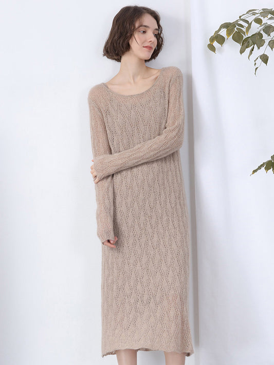 COMOBOCA 100% Cashmere Women's Cable Knit Sweater Dress