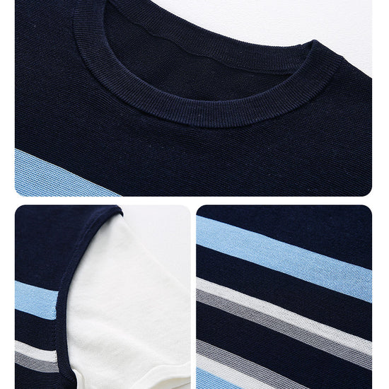 COMOBOCA Women's Striped Layered Knit T-Shirt