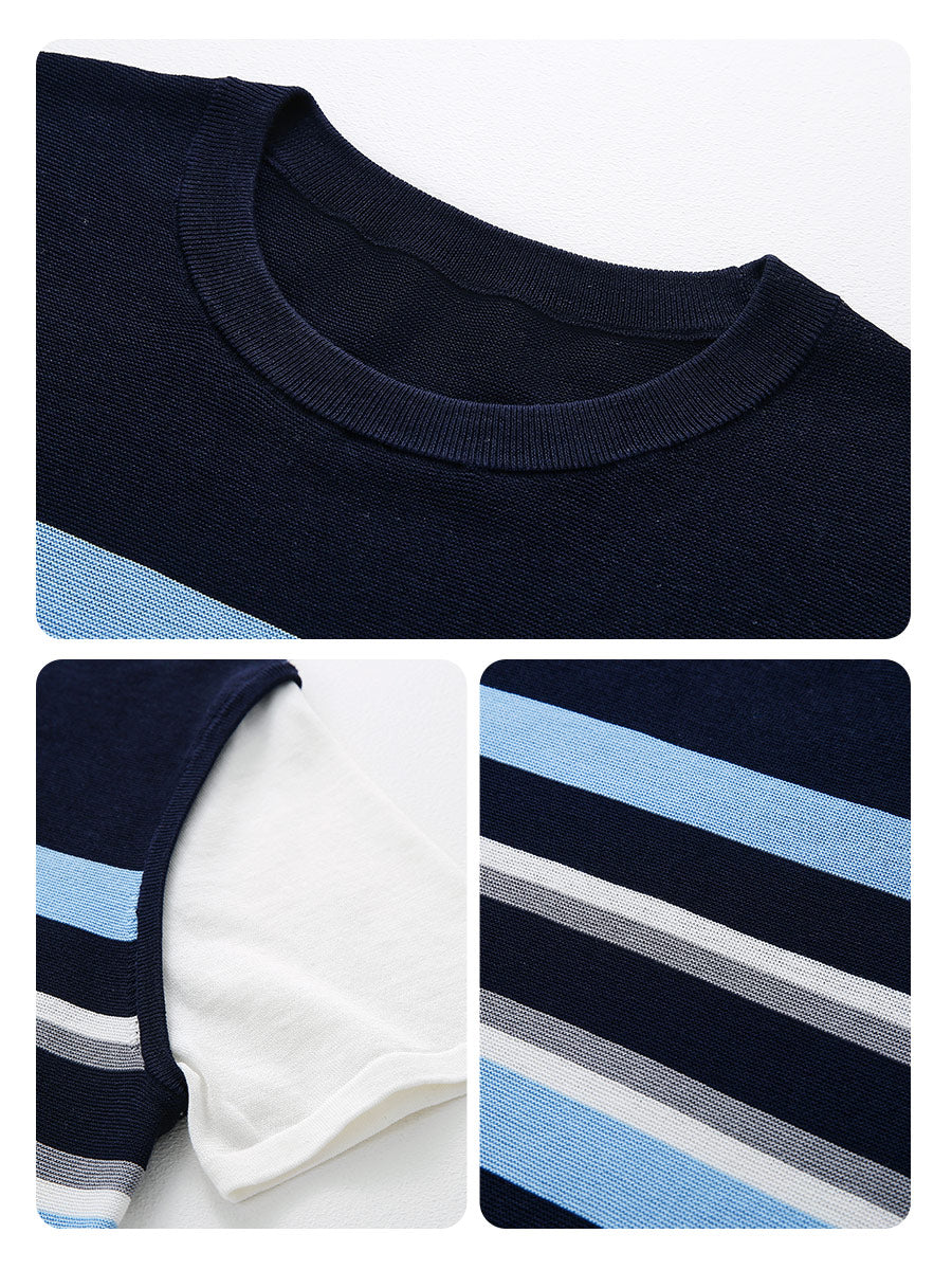 COMOBOCA Women's Striped Layered Knit T-Shirt
