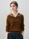 COMOBOCA Brown 100% Cashmere Women's Sailor Collar Sweater