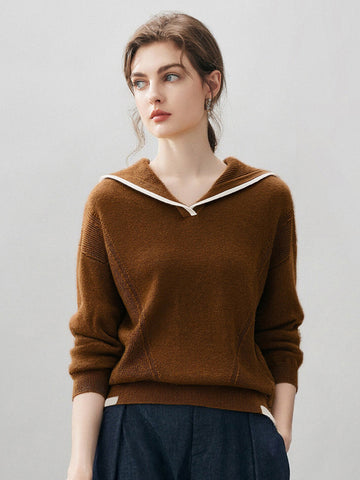 COMOBOCA Brown 100% Cashmere Women's Sailor Collar Sweater