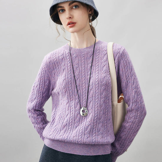 COMOBOCA 100% Cashmere Women's Cable Round Neck Knit Sweater