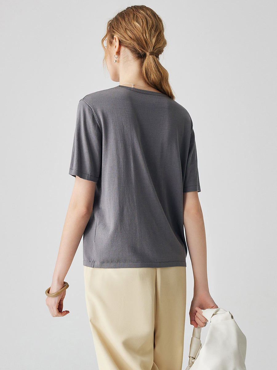 COMOBOCA Women's Essential Round Neck Knit T-Shirt
