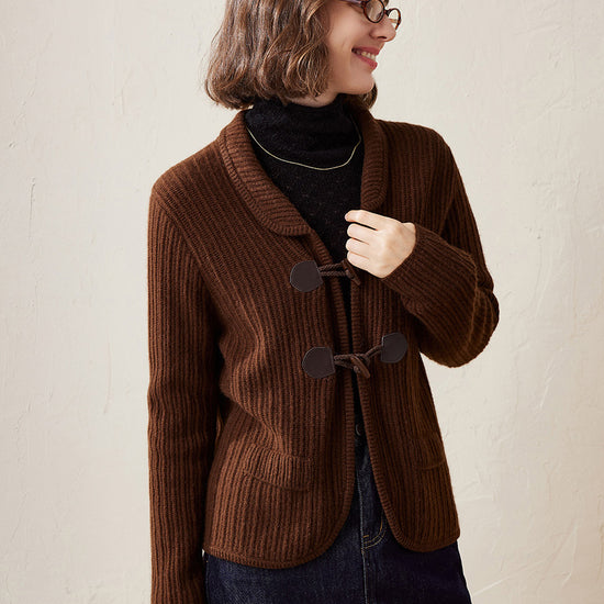 COMOBOCA 100% Cashmere Women's Toggle Closure Knit Cardigan