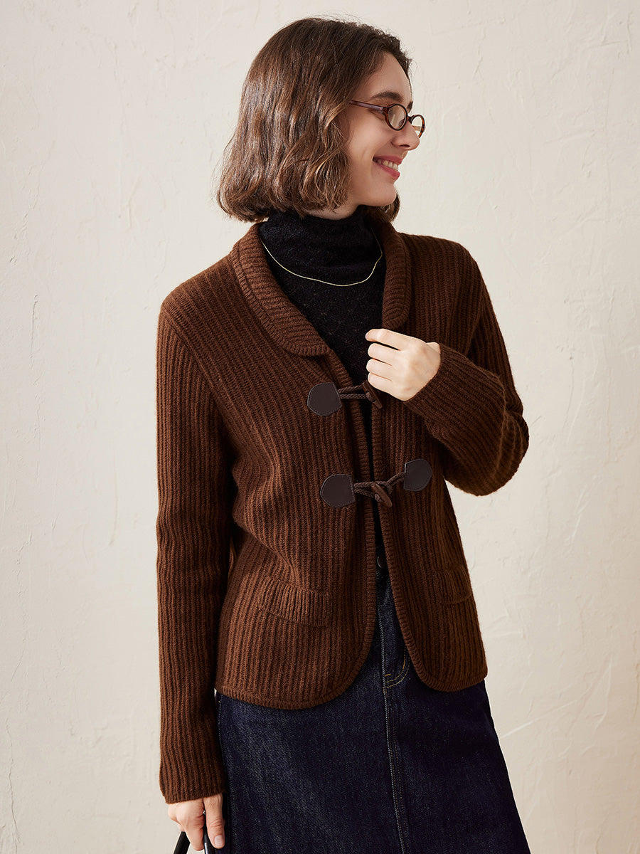 COMOBOCA 100% Cashmere Women's Toggle Closure Knit Cardigan