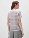Women’s Silk-Cotton Contrast Stripe Knit Crew Neck Short Sleeve T-Shirt