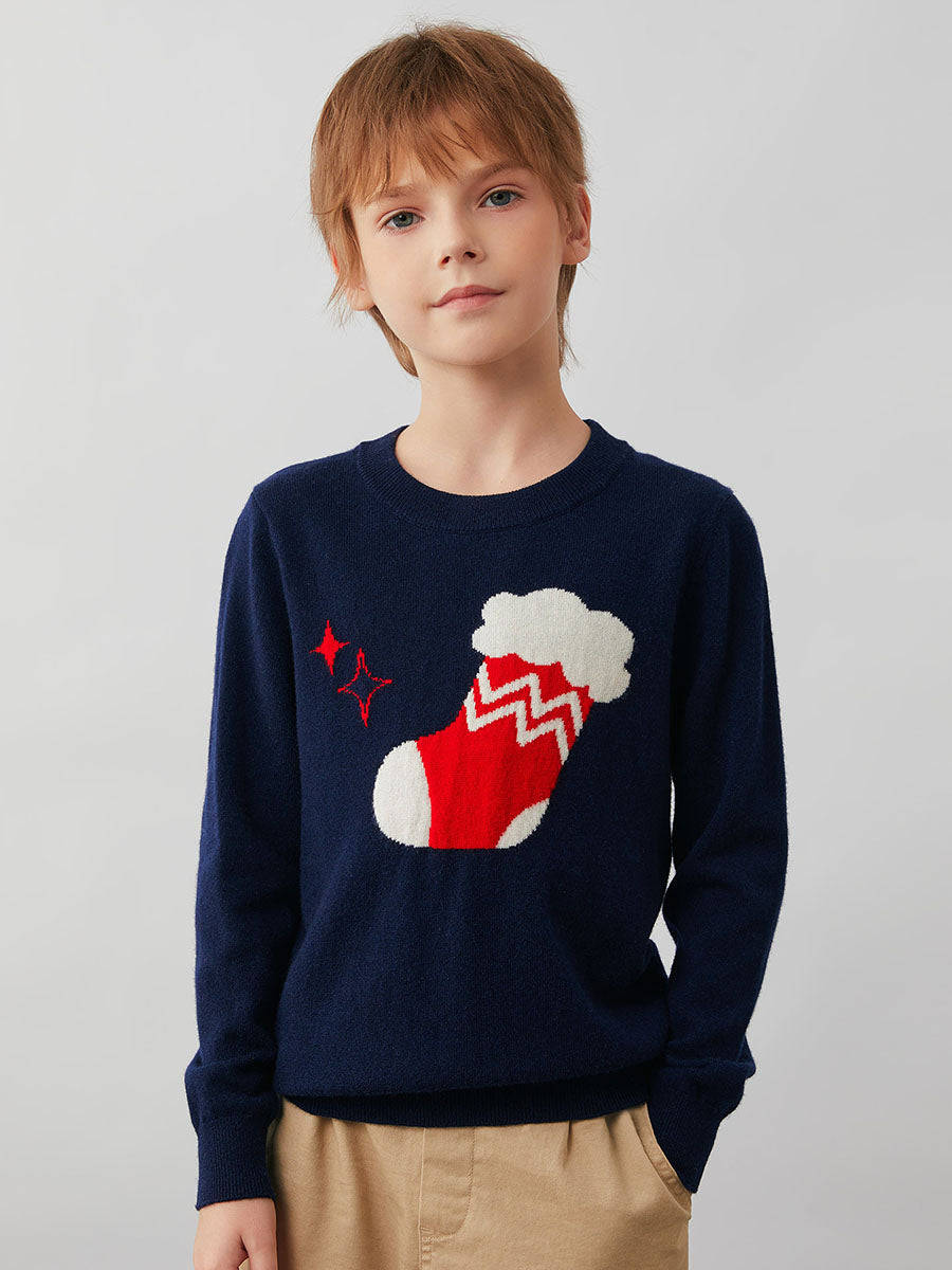 100% Wool Kids' Christmas Stocking Round Neck Sweater – COMOBOCA