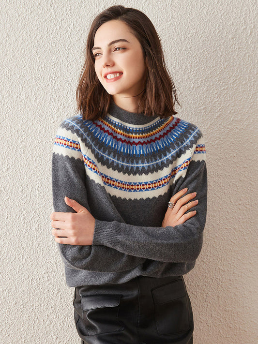 COMOBOCA 100% Cashmere Women's Fair Isle Knit Sweater