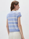COMOBOCA Women's Cap Sleeve Striped Openwork Knit T-Shirt