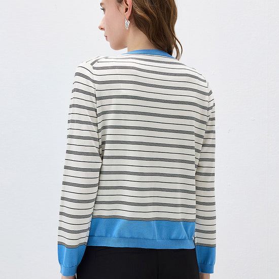 COMOBOCA Women's Striped Color Block Button Front Cardigan