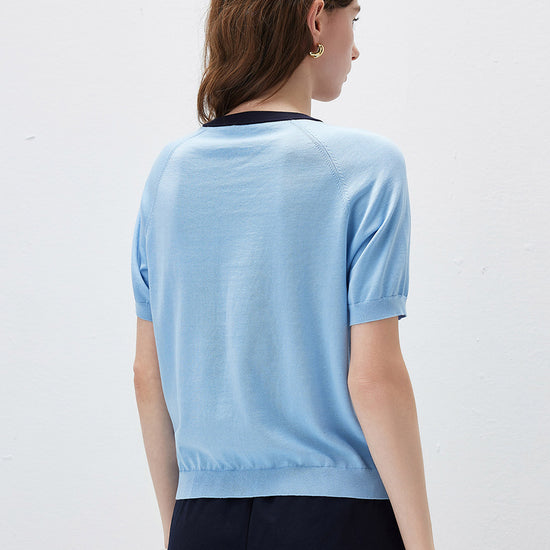 COMOBOCA Women's Contrast Trim Button Front Knit Cardigan