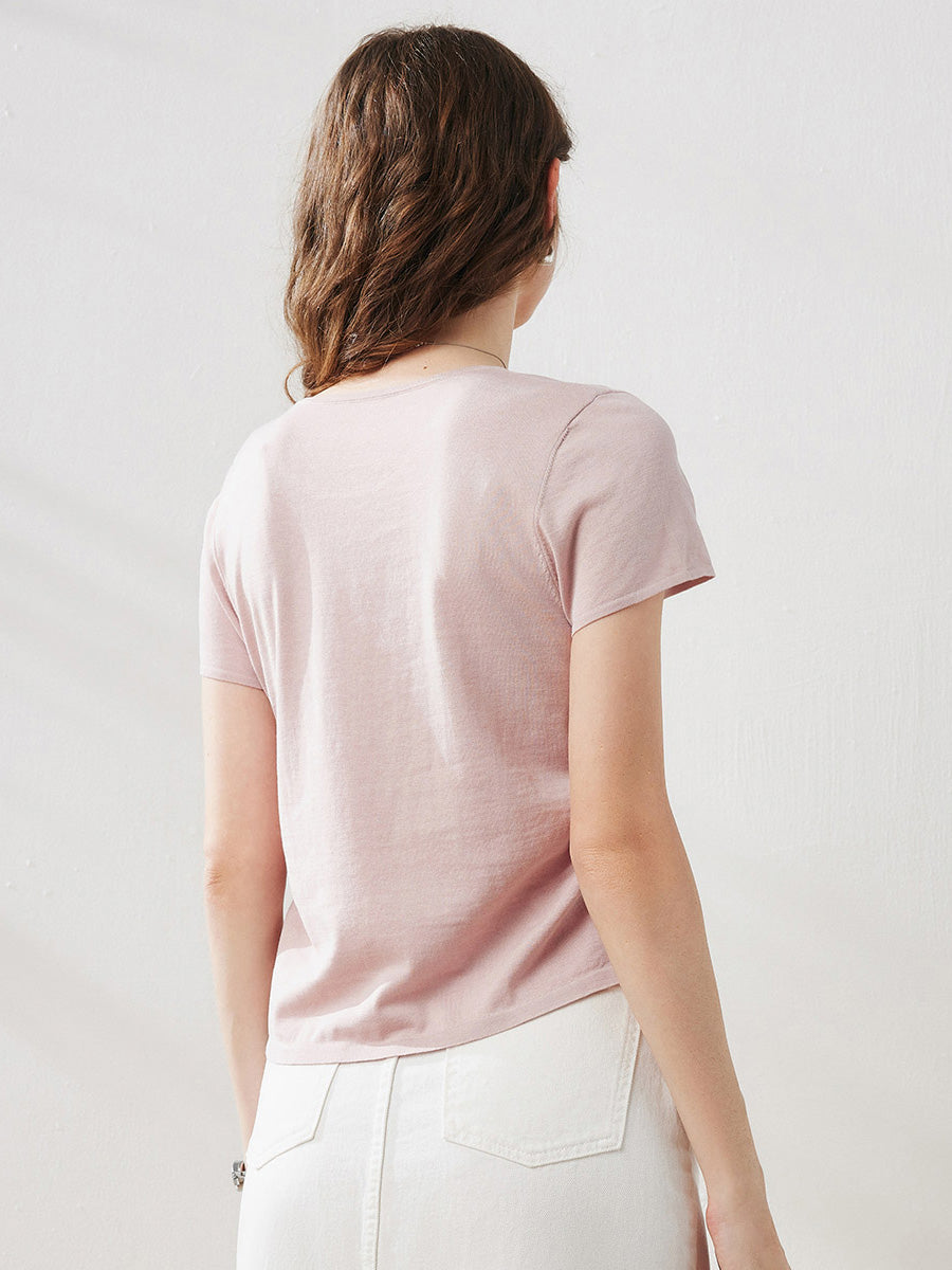COMOBOCA Women's Round Neck Knit T-Shirt