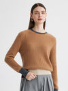 COMOBOCA 100% Cashmere Women's Color Block Ribbed Knit Sweater