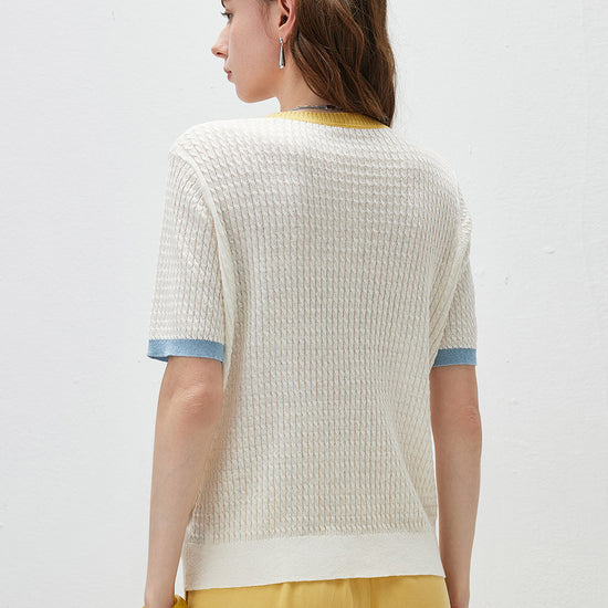 COMOBOCA Women's Wavy Textured Ribbed Knit T-Shirt