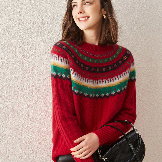 COMOBOCA 100% Cashmere Women's Fair Isle Sweater