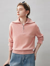 COMOBOCA Light Pink 100% Cashmere Women's Half Zip Mock Neck Knit Sweater