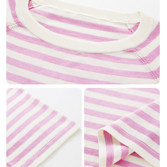 COMOBOCA Women's Striped Embroidered Pocket Knit T-Shirt