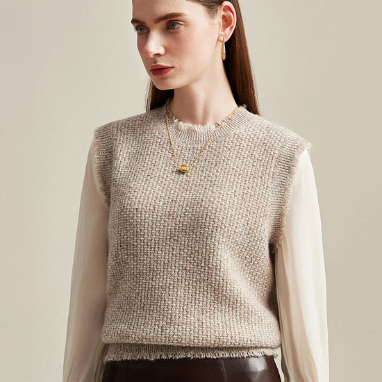 COMOBOCA 100% Cashmere Women's Textured Knit Sweater Vest