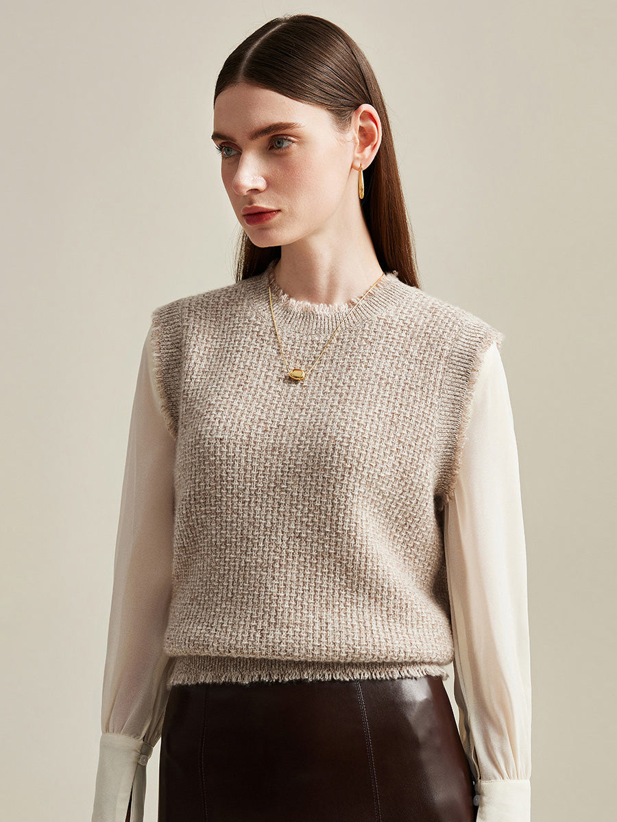 COMOBOCA 100% Cashmere Women's Textured Knit Sweater Vest